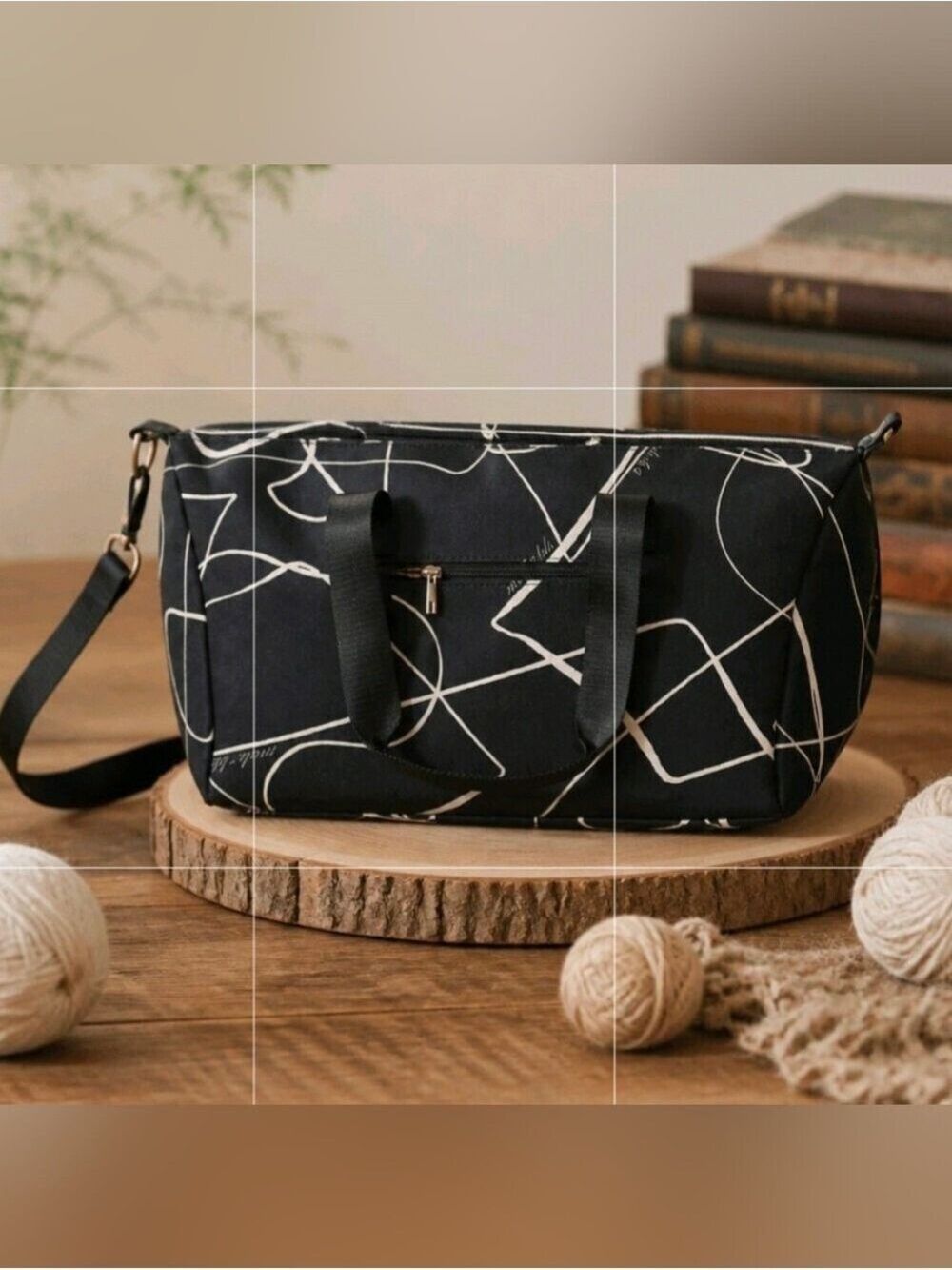 Mali + Lilli Black Canvas Tote Abstract White Lines #PUR11 - Picture 2 of 11